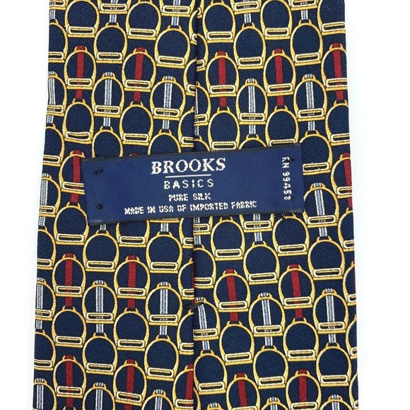 BROOKS BASICS Pure Silk Tie Horse Snaffle Bridle Part Equestrian Navy Necktie - Picture 3 of 12